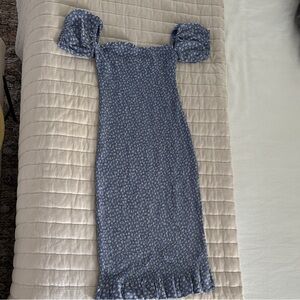 Abercrombie & Fitch Smocked Blue Floral Midi Dress